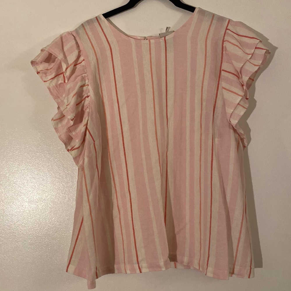 Target Brand Pink Stripe Shirt with Flutter Sleeves